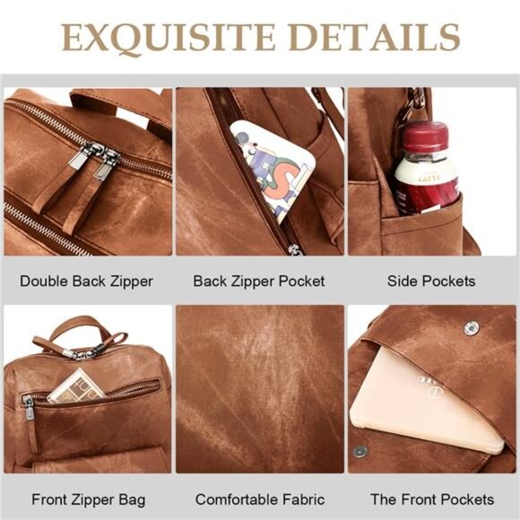 Backpack Purse for Womens, Waterproof PU Leather Backpacks Handbags, main image 4
